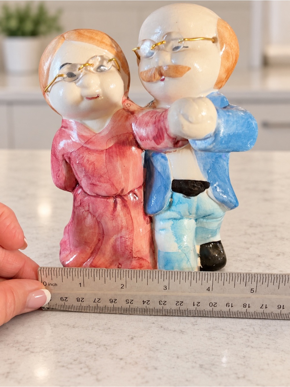 Vintage 1998 Ceramic Dancing Grandparents Couple Coin Bank 6”